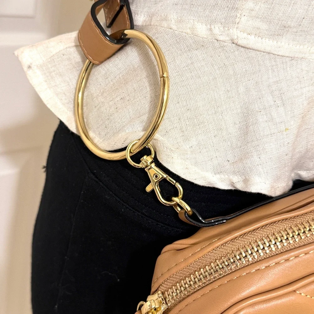 GIANNI BINI Tan Quilted Chevron Crossbody Shoulder Handbag Removable Str…